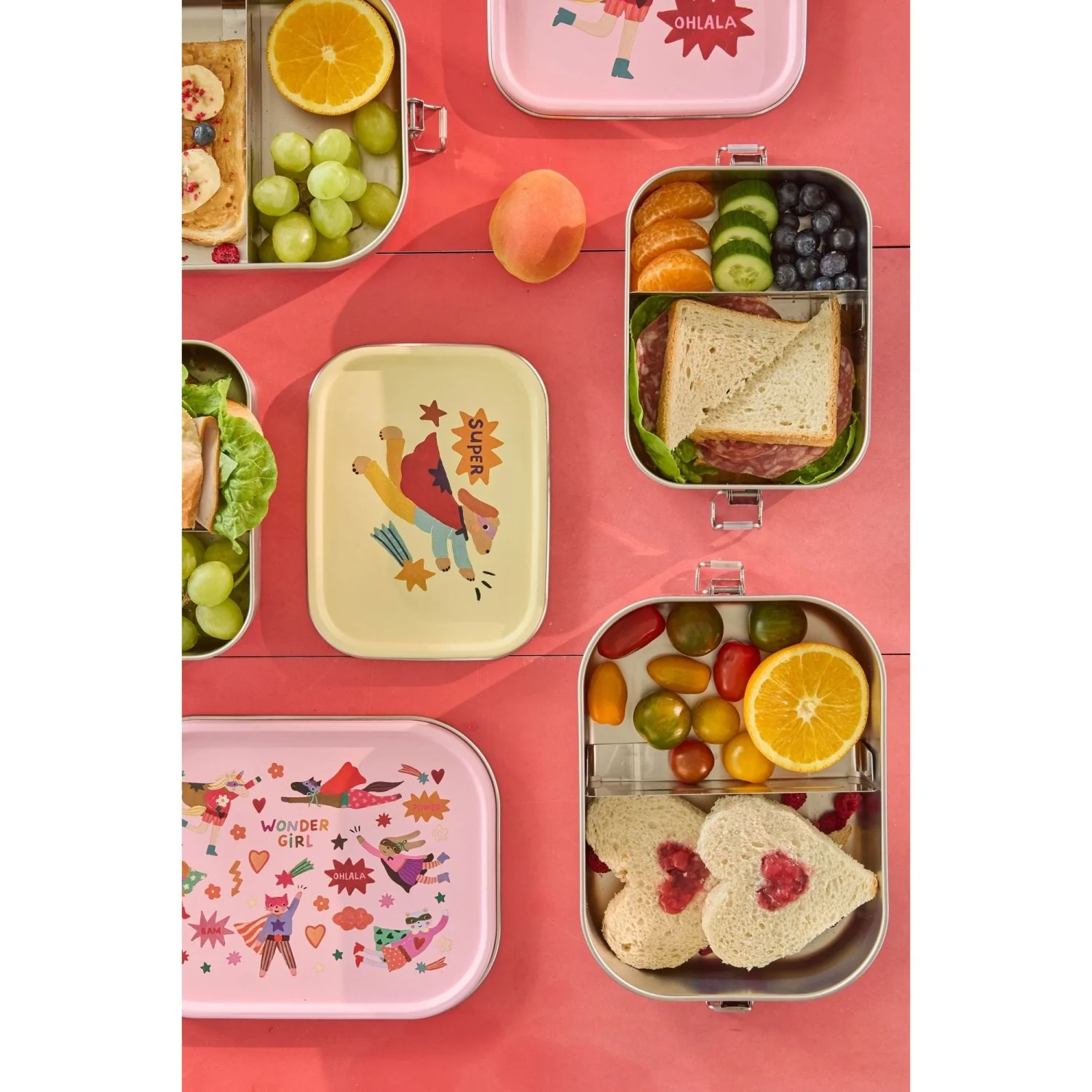 Rice Stainless Steel Lunchbox With Moveable Divider And Hero Print - Pink - Large - 1400 Ml - Image 2