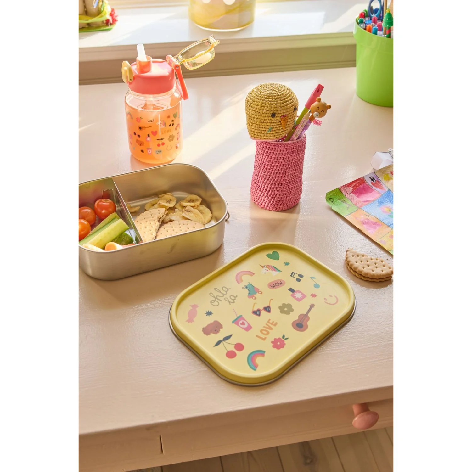 Rice Unicorn Love Print Stainless Steel Lunchbox With Moveable Divider Large 1400 Ml - Image 2