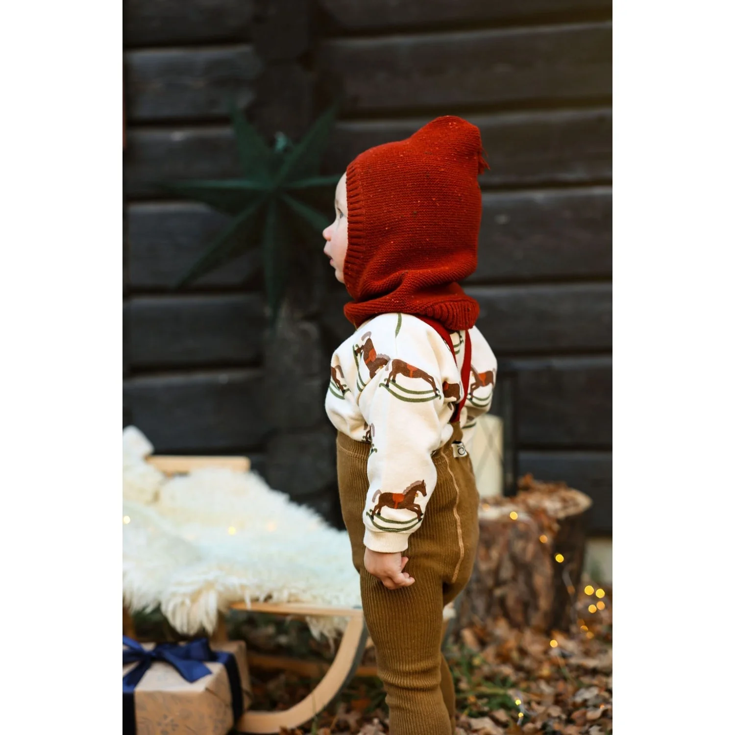 Silly Silas Acorn Brown With Maple Leaf Footed Tights Christmas Edition - Image 2