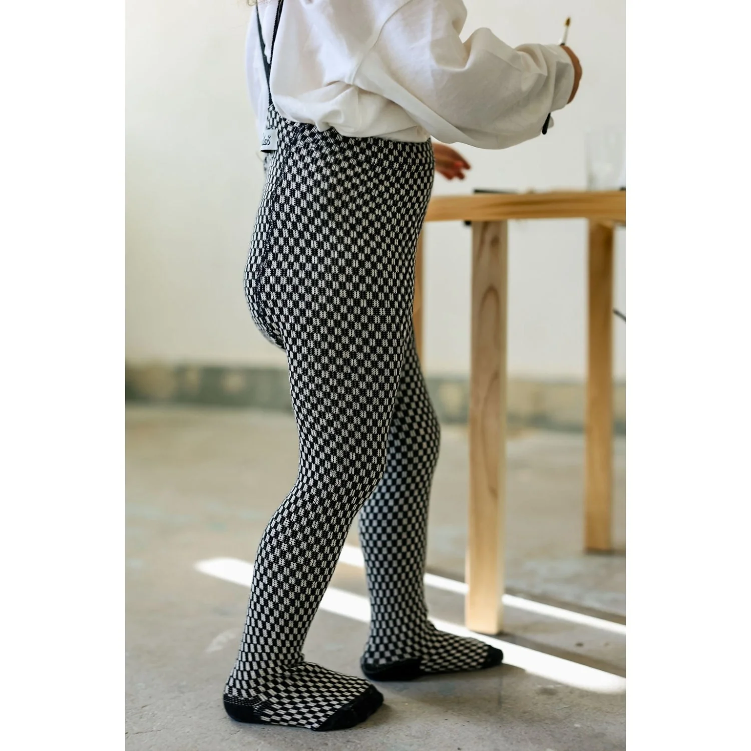 Silly Silas Black X White Checked Special Footed Tights - Image 3