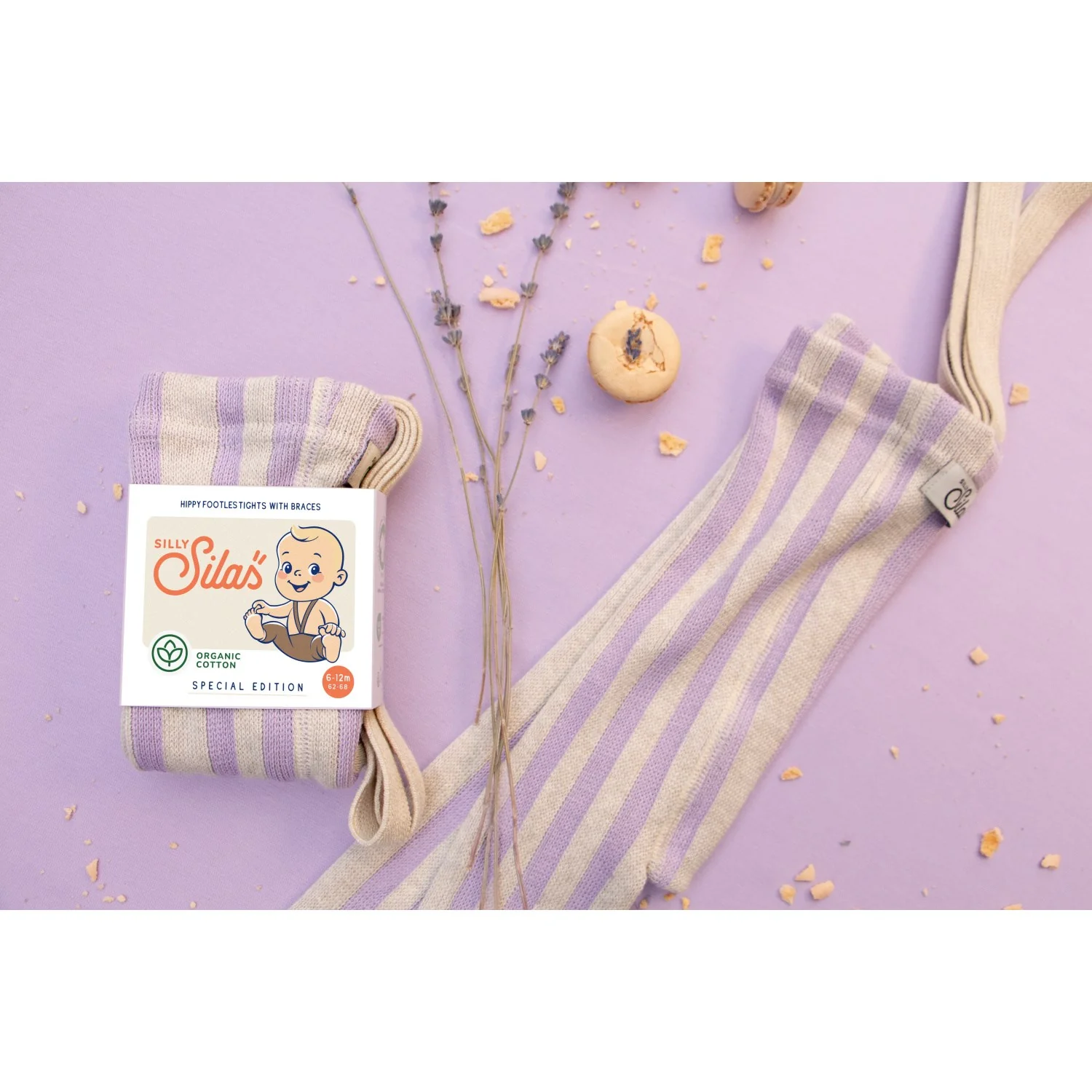 Silly Silas Lavender X Cream Striped Footless Tights Special Edition - Image 36
