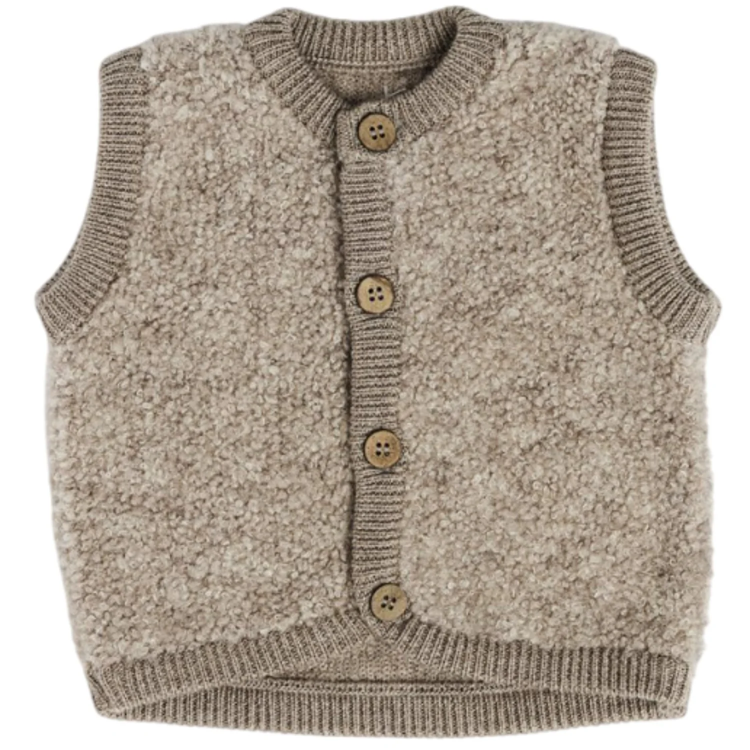 Smallstuff Natur Melange Vest With Buttons Bouclé Merino Wool