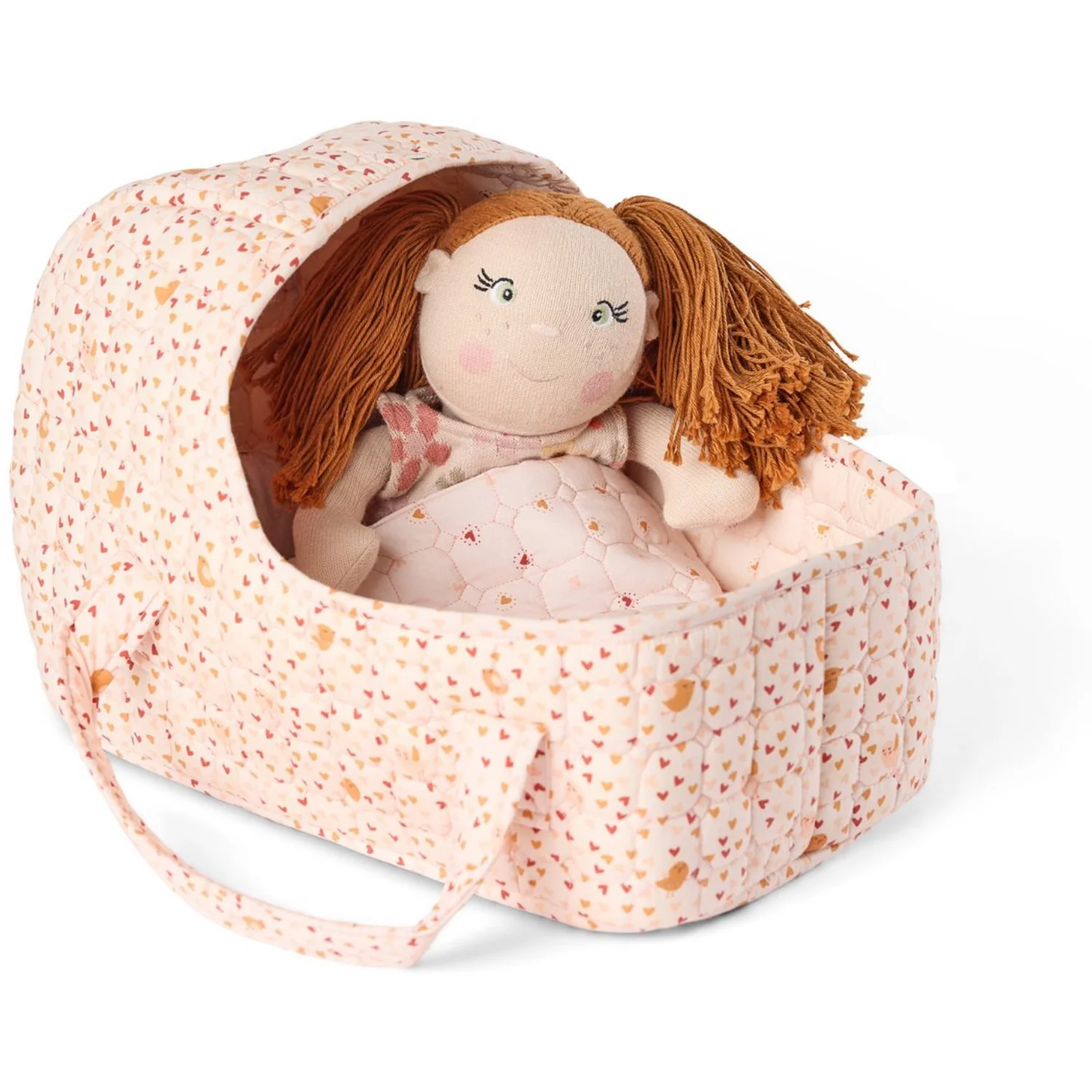 Smallstuff Soft Rose Hearts And Birds Doll Carrier, Pillow And Duvet - Image 2
