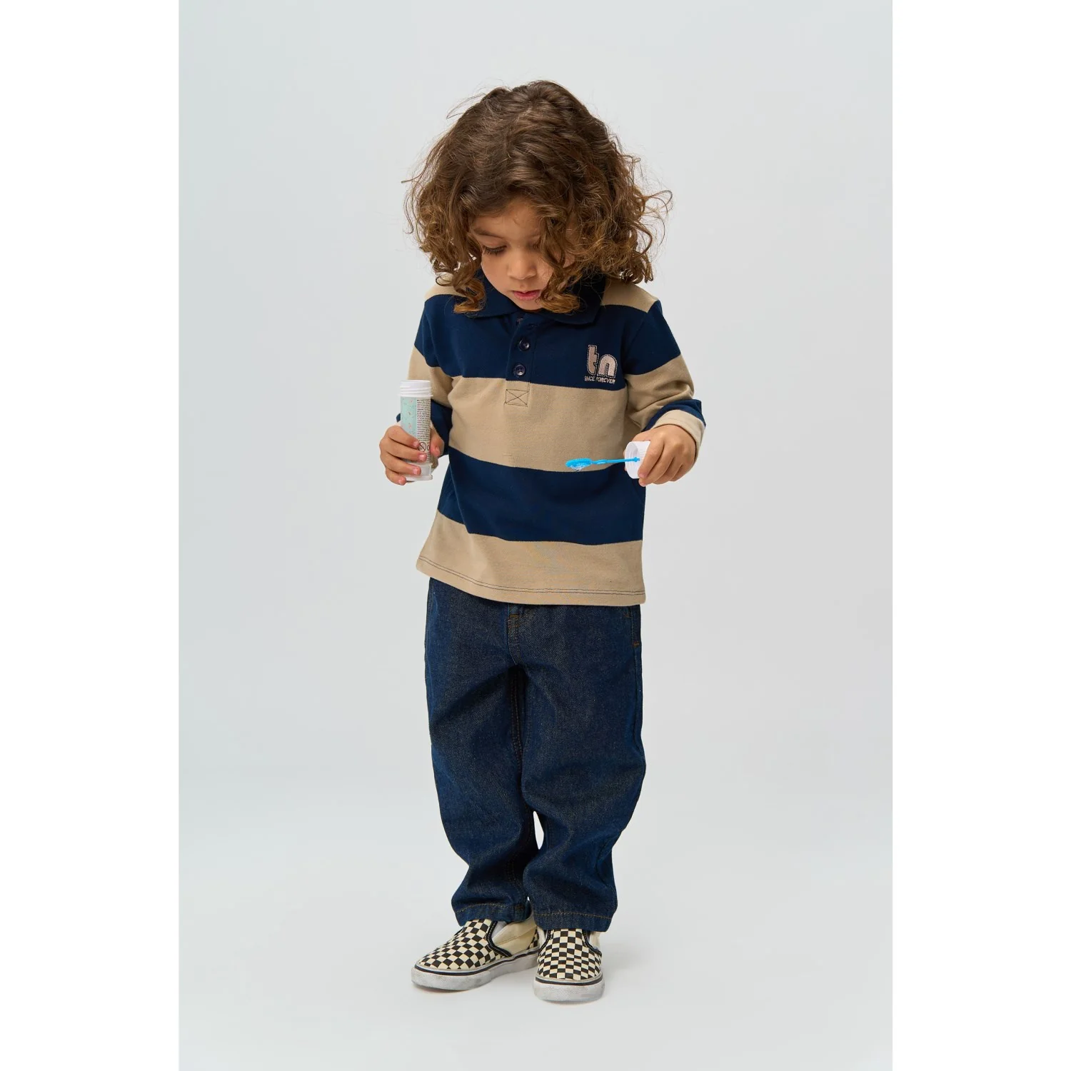 THE NEW Siblings Navy Blazer Striped Rinon L_S Pique Polo - Image 3
