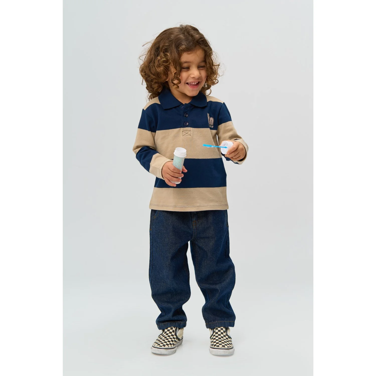 THE NEW Siblings Navy Blazer Striped Rinon L_S Pique Polo - Image 4