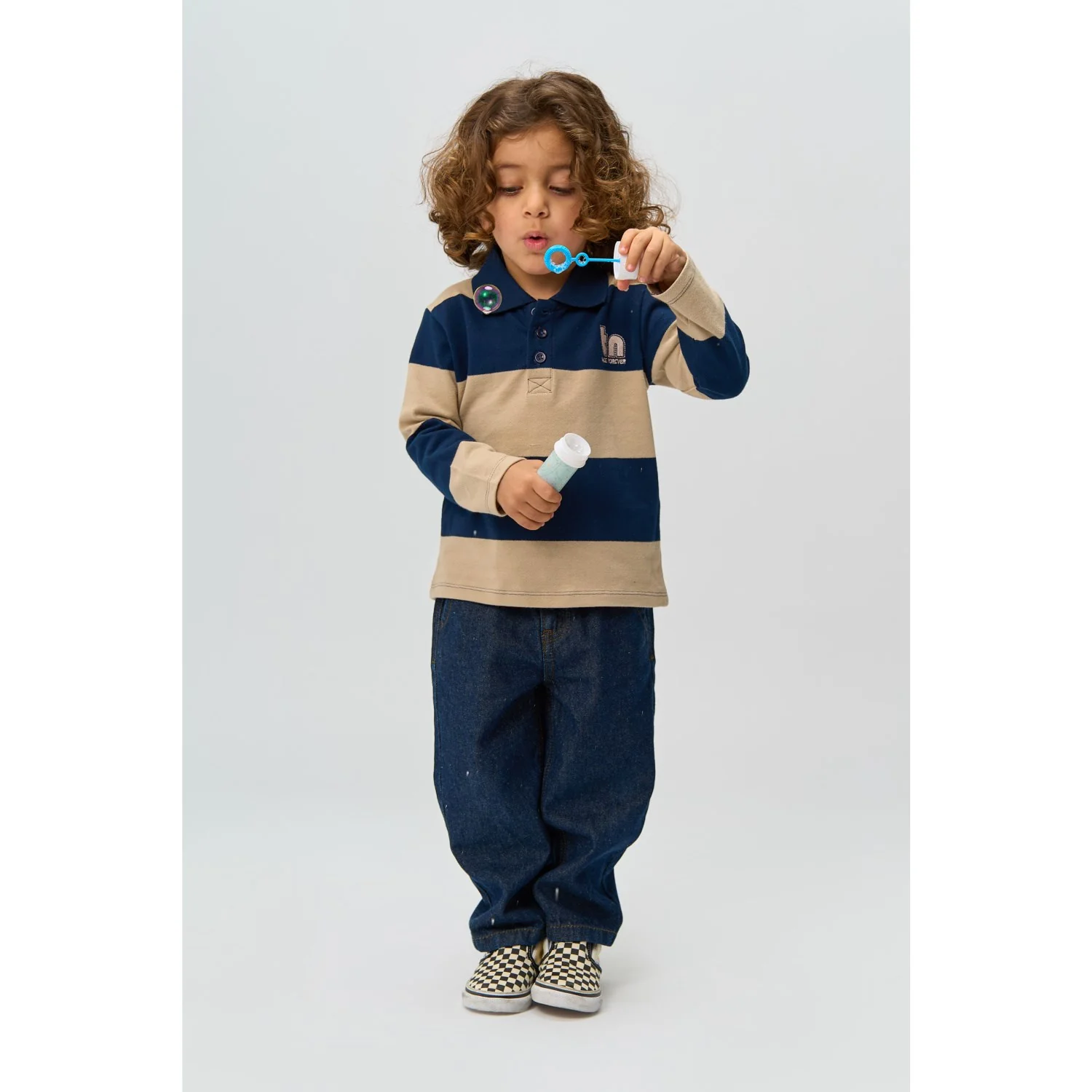 THE NEW Siblings Navy Blazer Striped Rinon L_S Pique Polo - Image 5