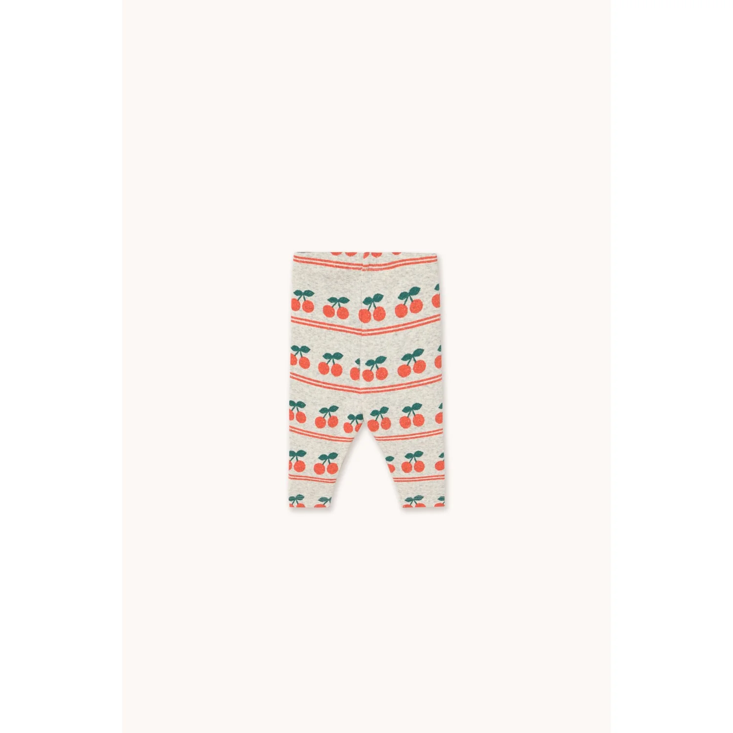 TinyCottons Light Cream Cherry Pattern Rib Baby Leggings - Image 2