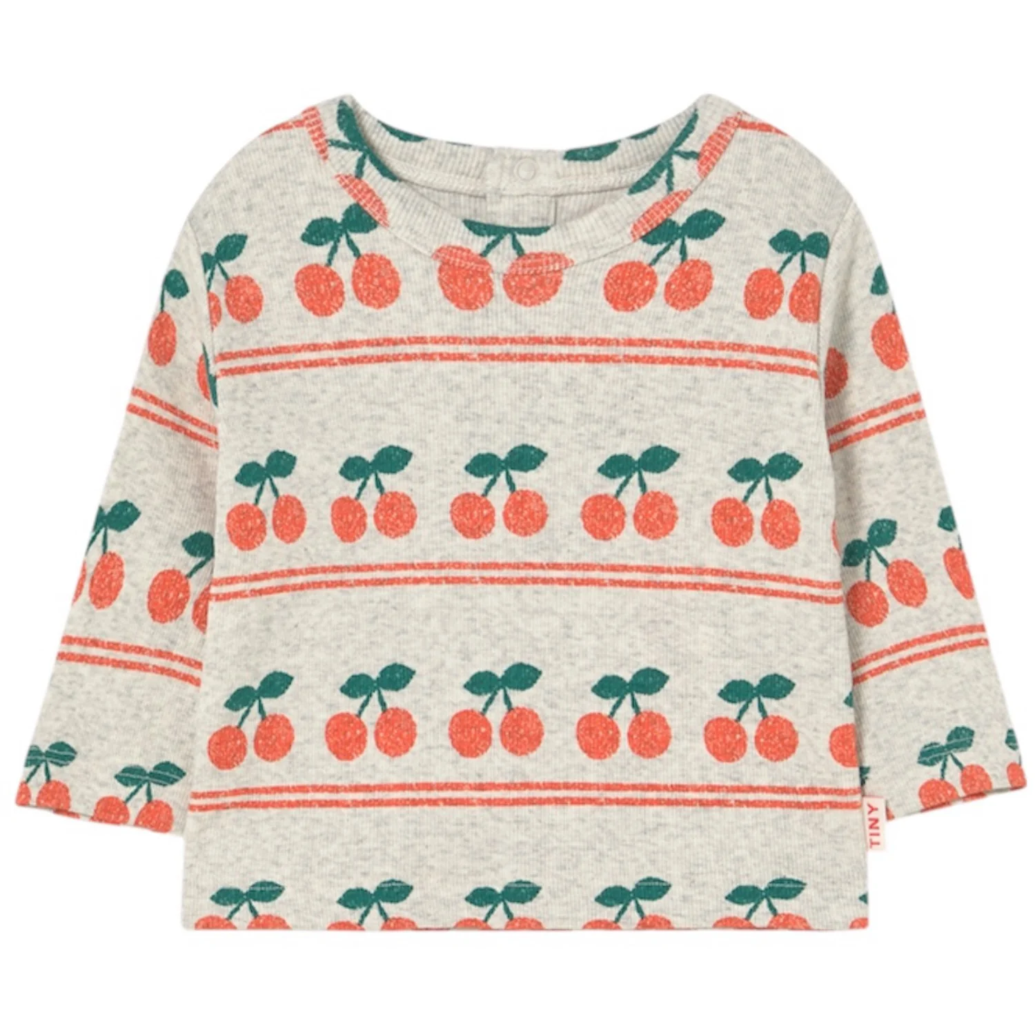 TinyCottons Light Cream Cherry Pattern Rib Baby T-Shirt