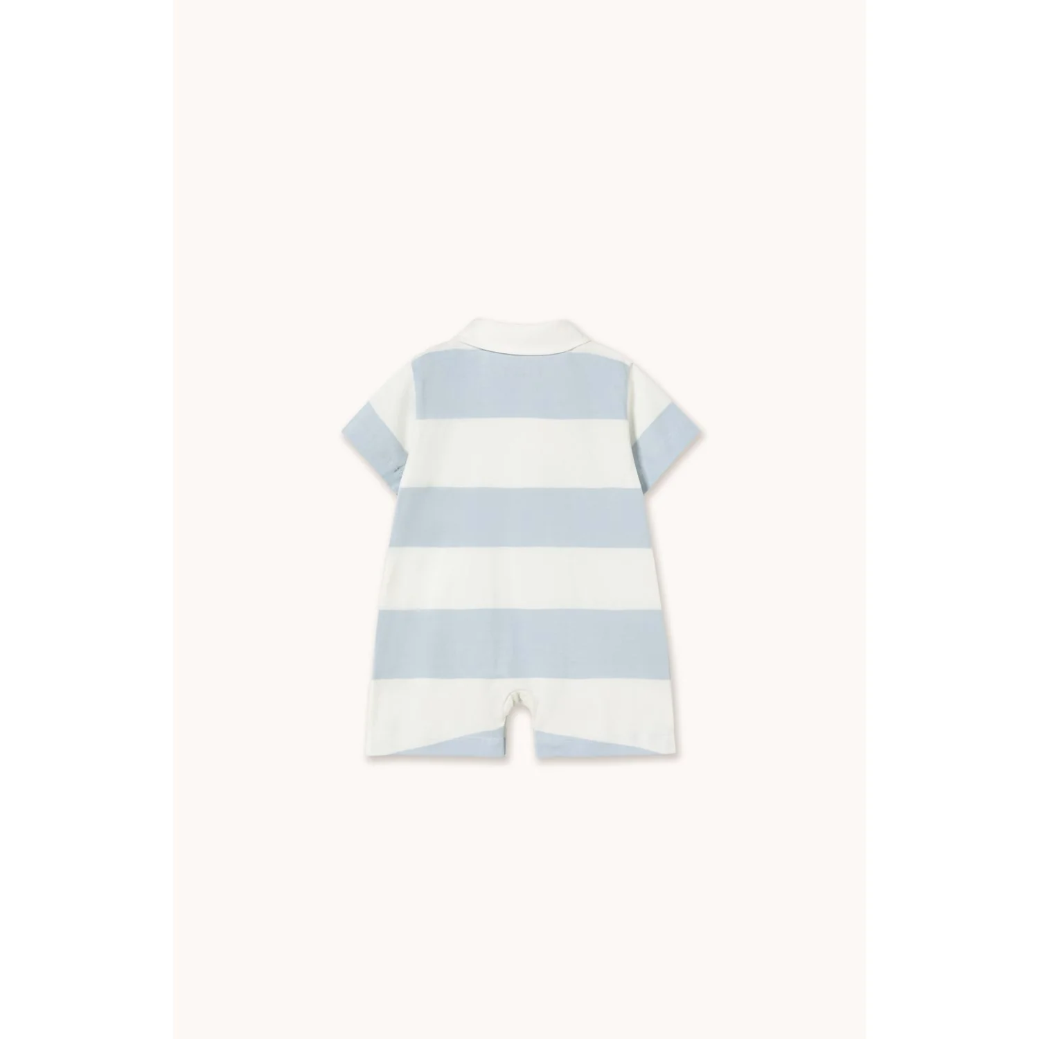 TinyCottons Washed Blue Stripes Knit Polo One-Piece - Image 3