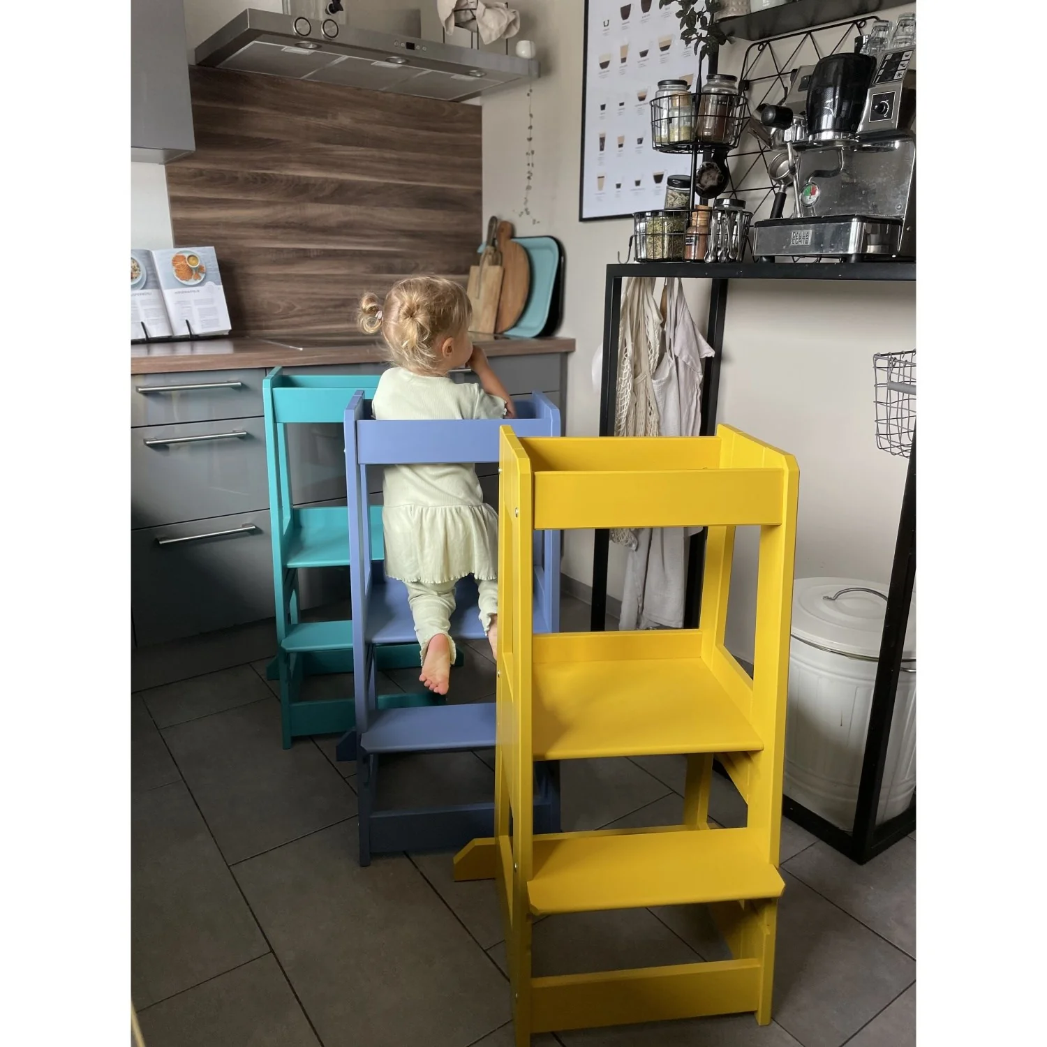 tiSsi® Sun Yellow Laquer Felix Learning Tower Solid Beech - Image 2