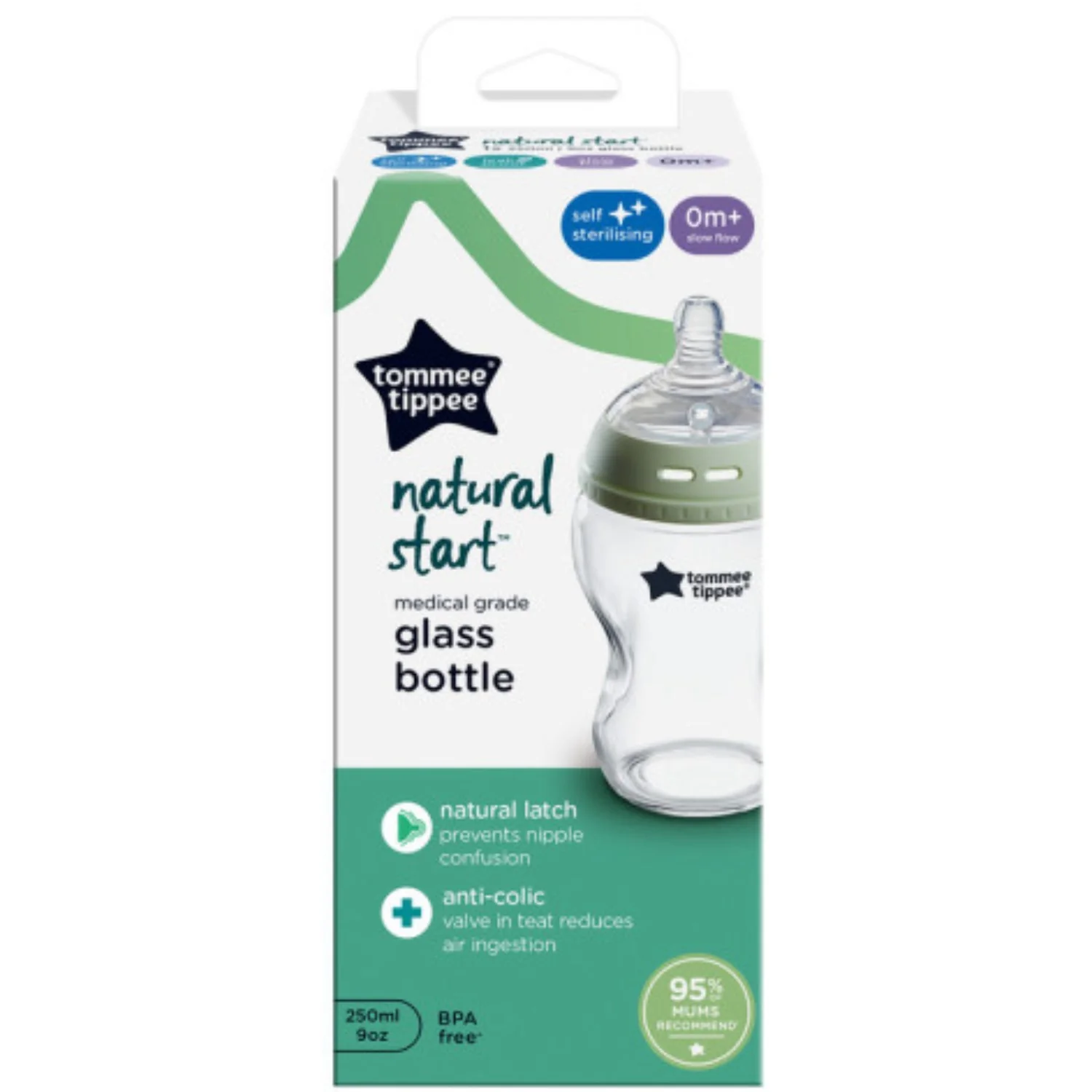 Tommee Tippee Natural Start Glass 1X 250ml Baby Bottle - Image 2