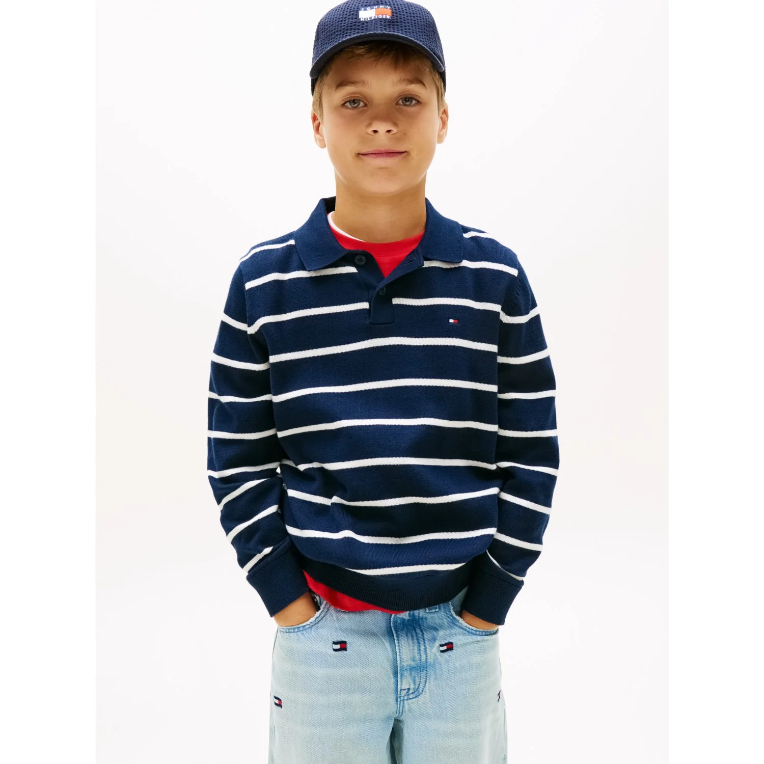 Tommy Hilfiger Dark Night Navy Stripe Polo Collar Sweater Ls - Image 3