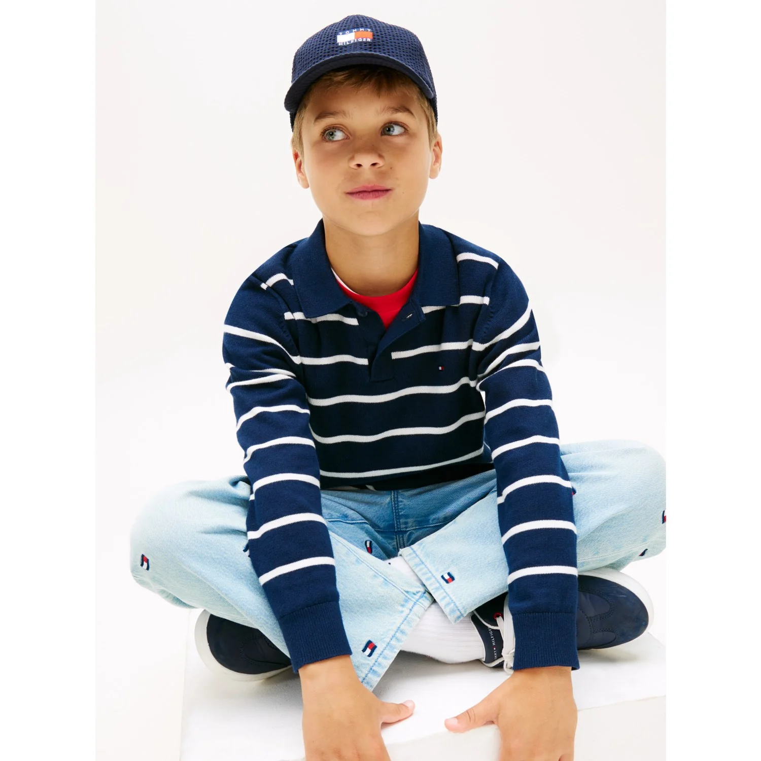 Tommy Hilfiger Dark Night Navy Stripe Polo Collar Sweater Ls - Image 4