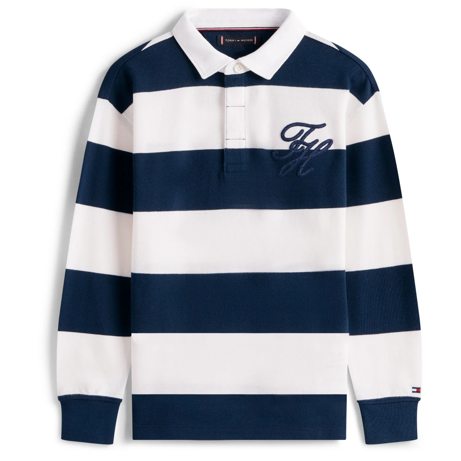Tommy Hilfiger Dark Night Navy Stripe Th Script Graphic Rugby Polo Ls - Image 6