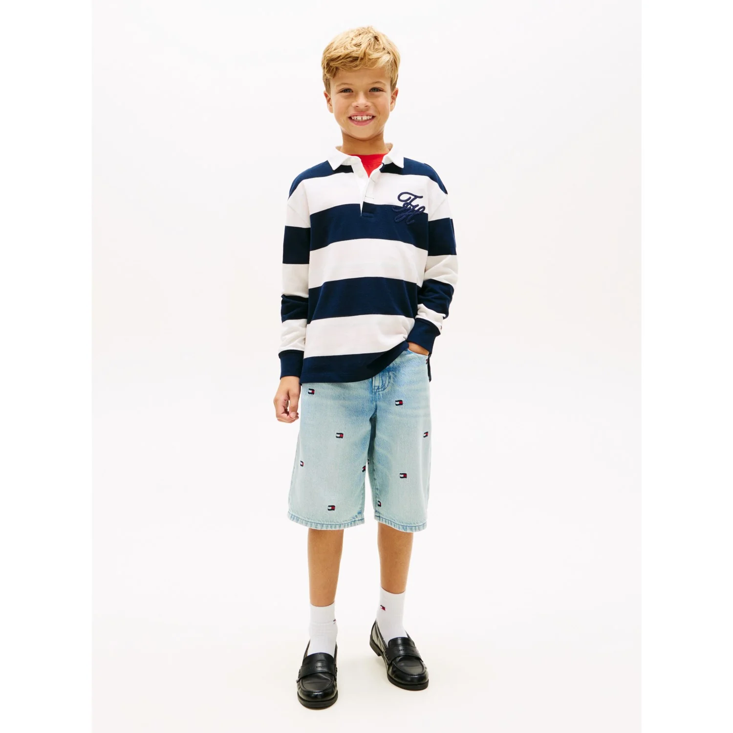 Tommy Hilfiger Dark Night Navy Stripe Th Script Graphic Rugby Polo Ls - Image 7