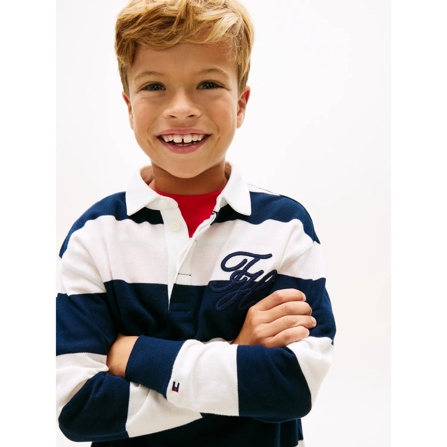 Tommy Hilfiger Dark Night Navy Stripe Th Script Graphic Rugby Polo Ls - Image 9