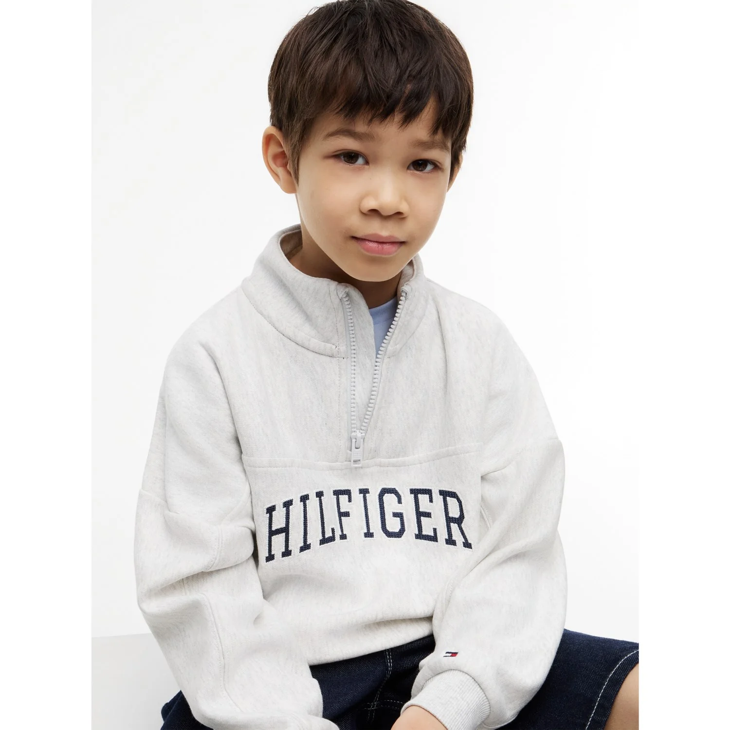 Tommy Hilfiger Light Grey Heather Hilfiger Varsity Zip Sweatshirt - Image 2