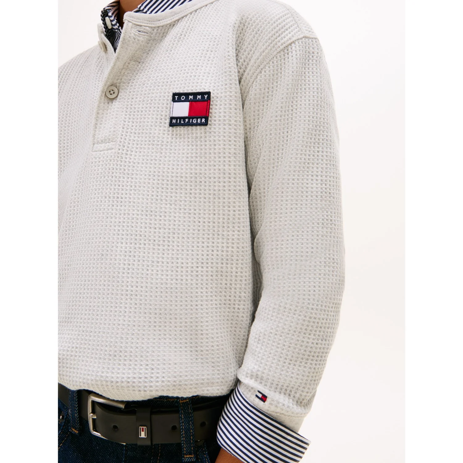 Tommy Hilfiger Mid Grey Heather Heritage Henley Waffle Tee Ls - Image 3