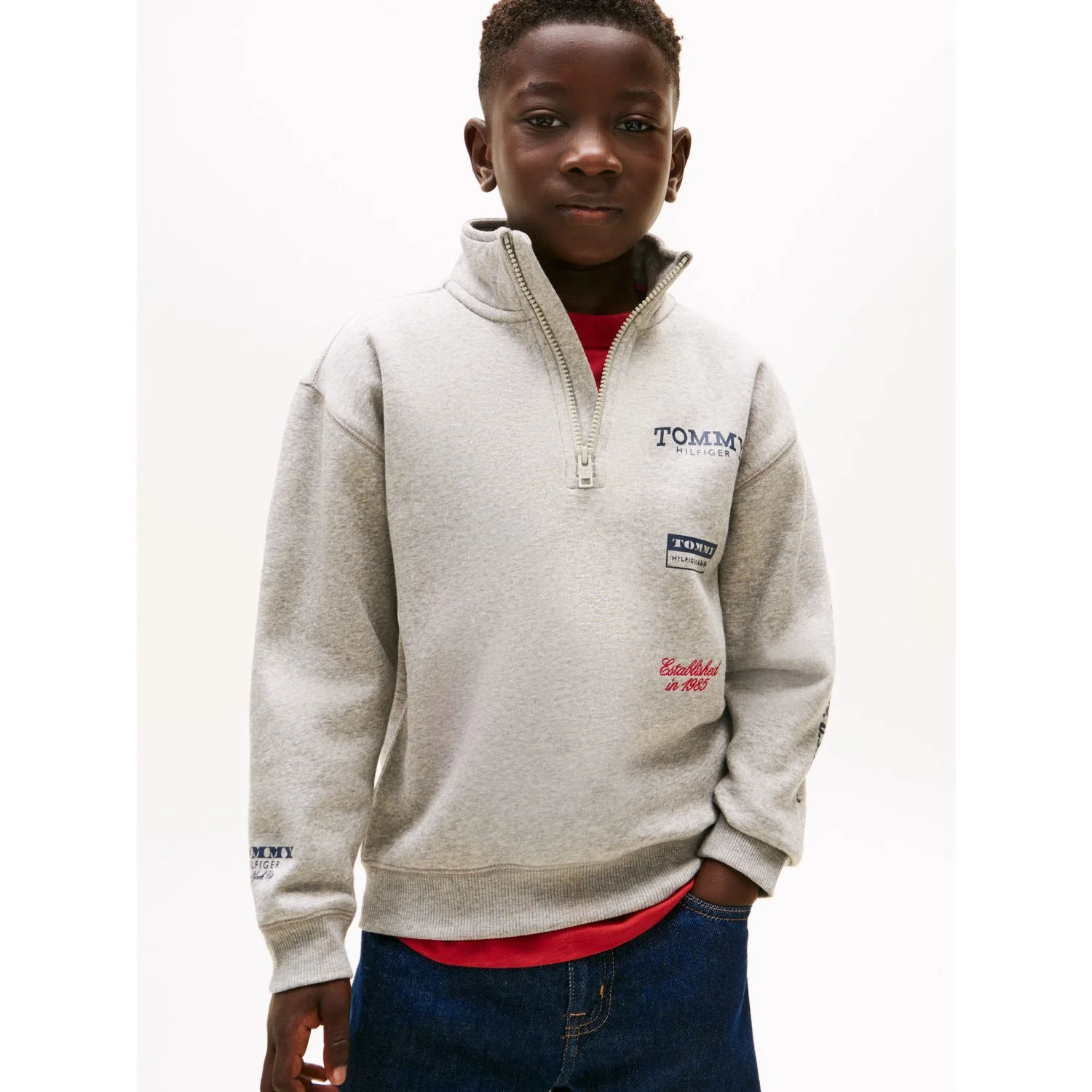 Tommy Hilfiger Mid Grey Heather Multi Print Half Zip Sweatshirt - Image 2