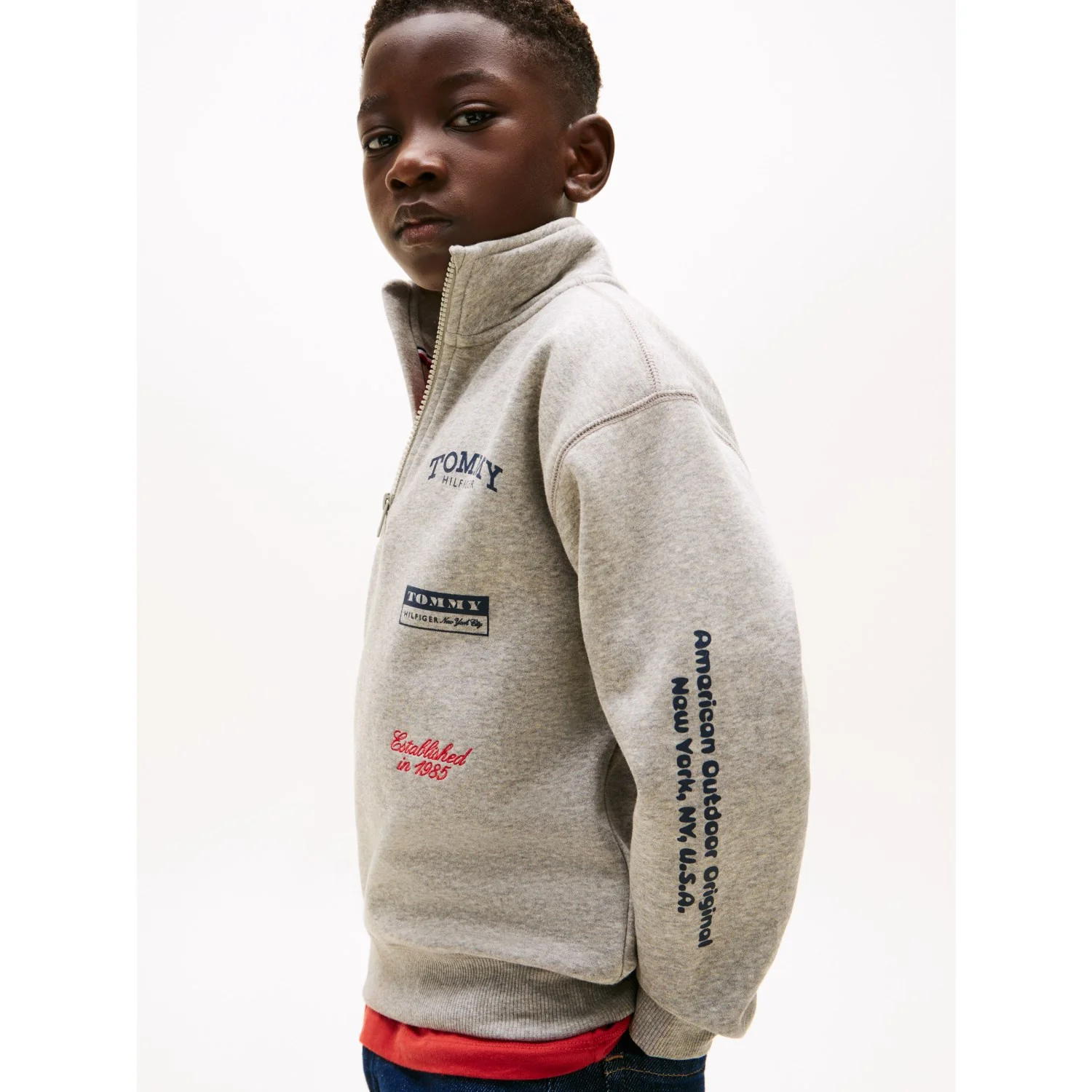 Tommy Hilfiger Mid Grey Heather Multi Print Half Zip Sweatshirt - Image 3