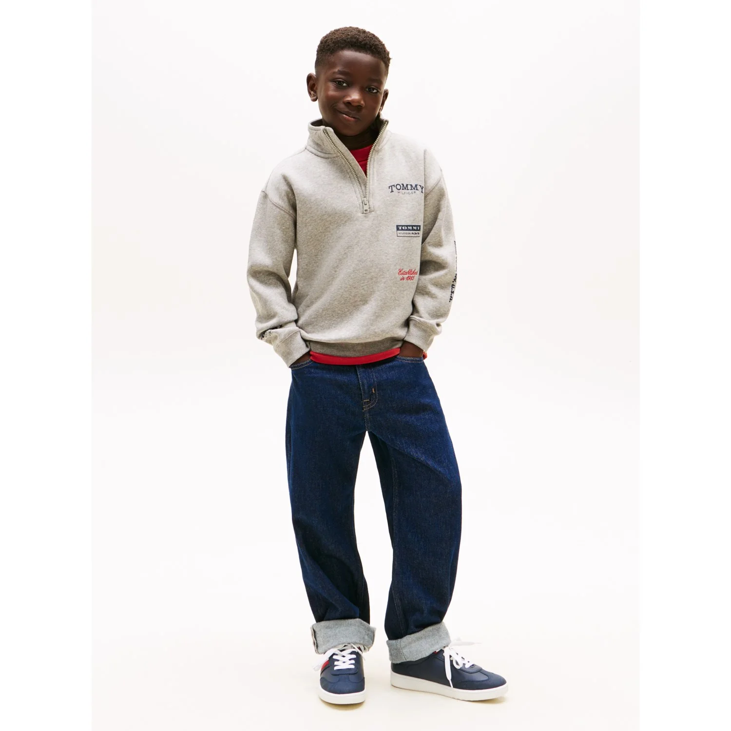 Tommy Hilfiger Mid Grey Heather Multi Print Half Zip Sweatshirt - Image 4