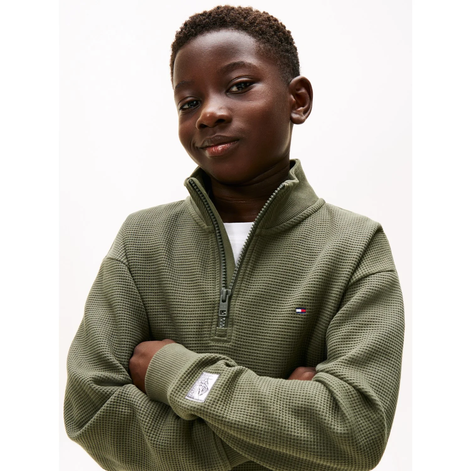 Tommy Hilfiger Pewter Green Texture Half Zip Sweatshirt - Image 3