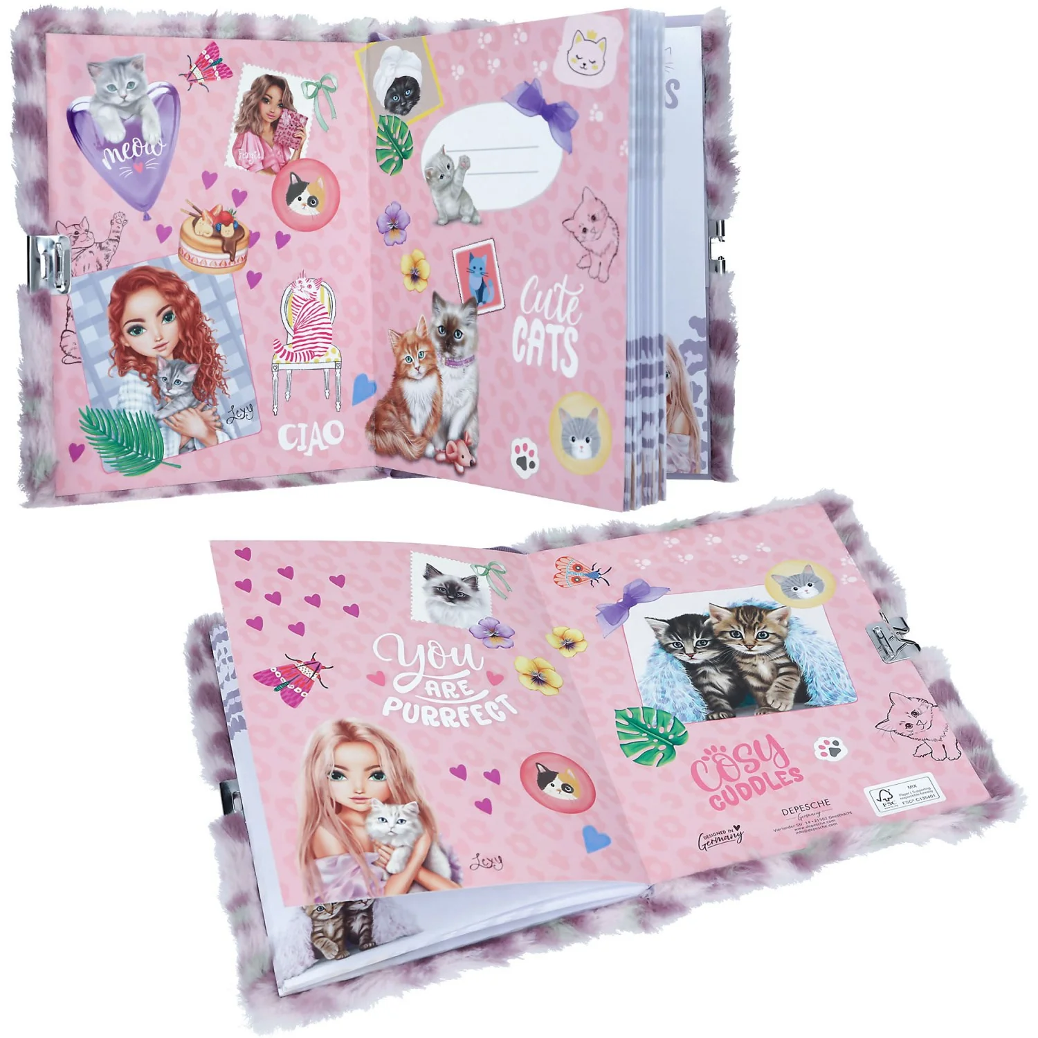TOPModel Cosy Cat Diary With Lock Lilac - Image 3