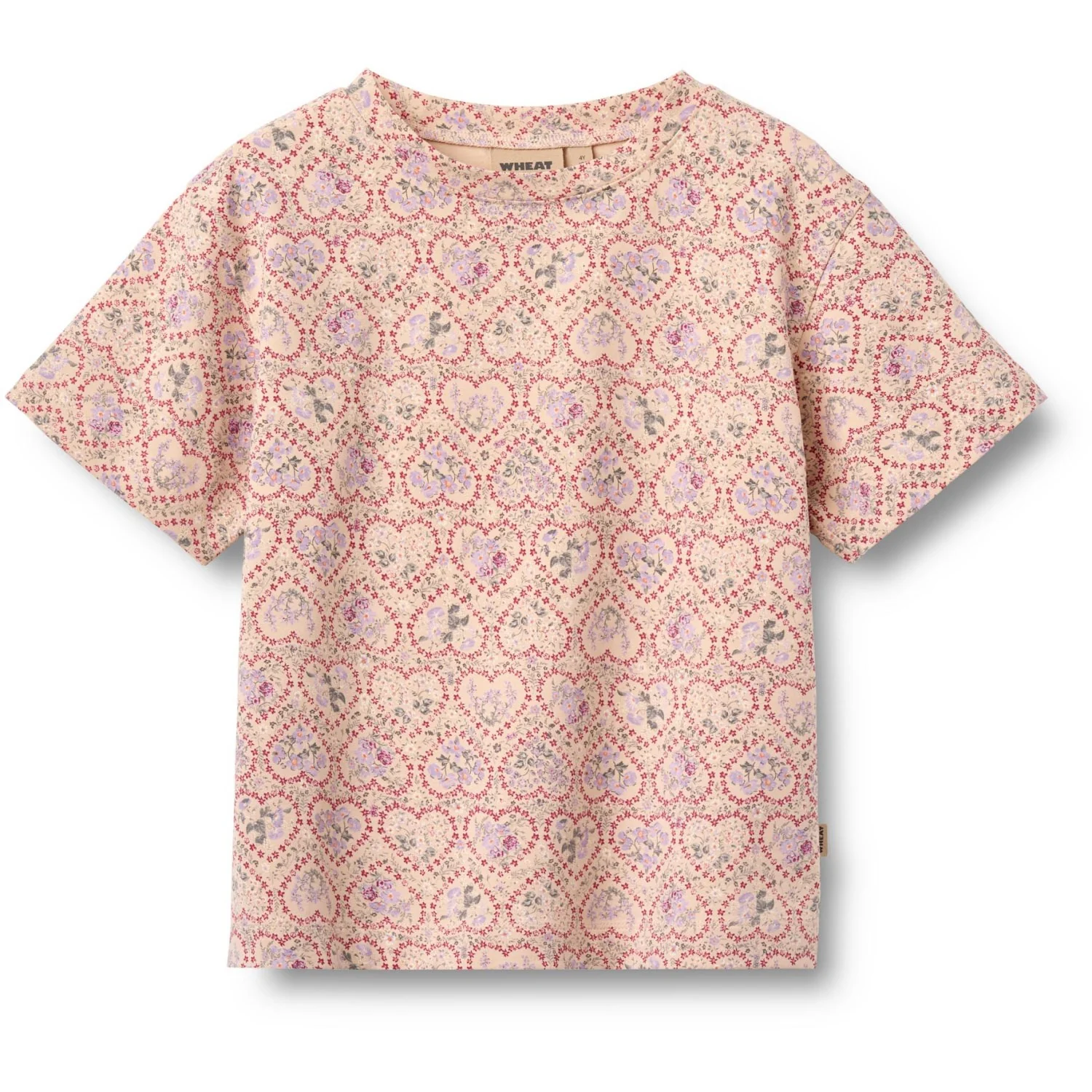 Wheat Magenta Heart Flowers 2 T-Shirt S/S Ella - Image 2