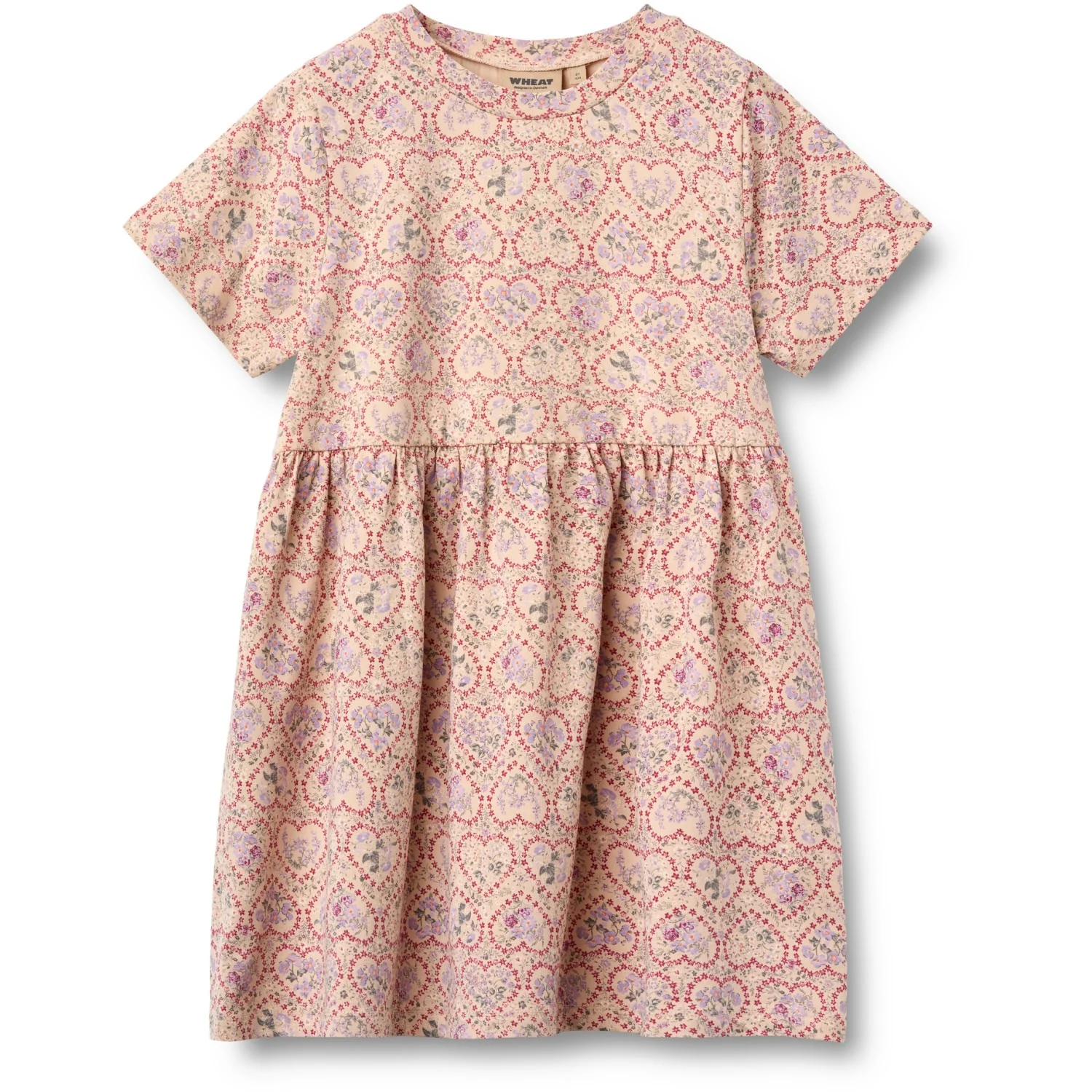 Wheat Magenta Heart Flowers Jersey Dress S/S Anna