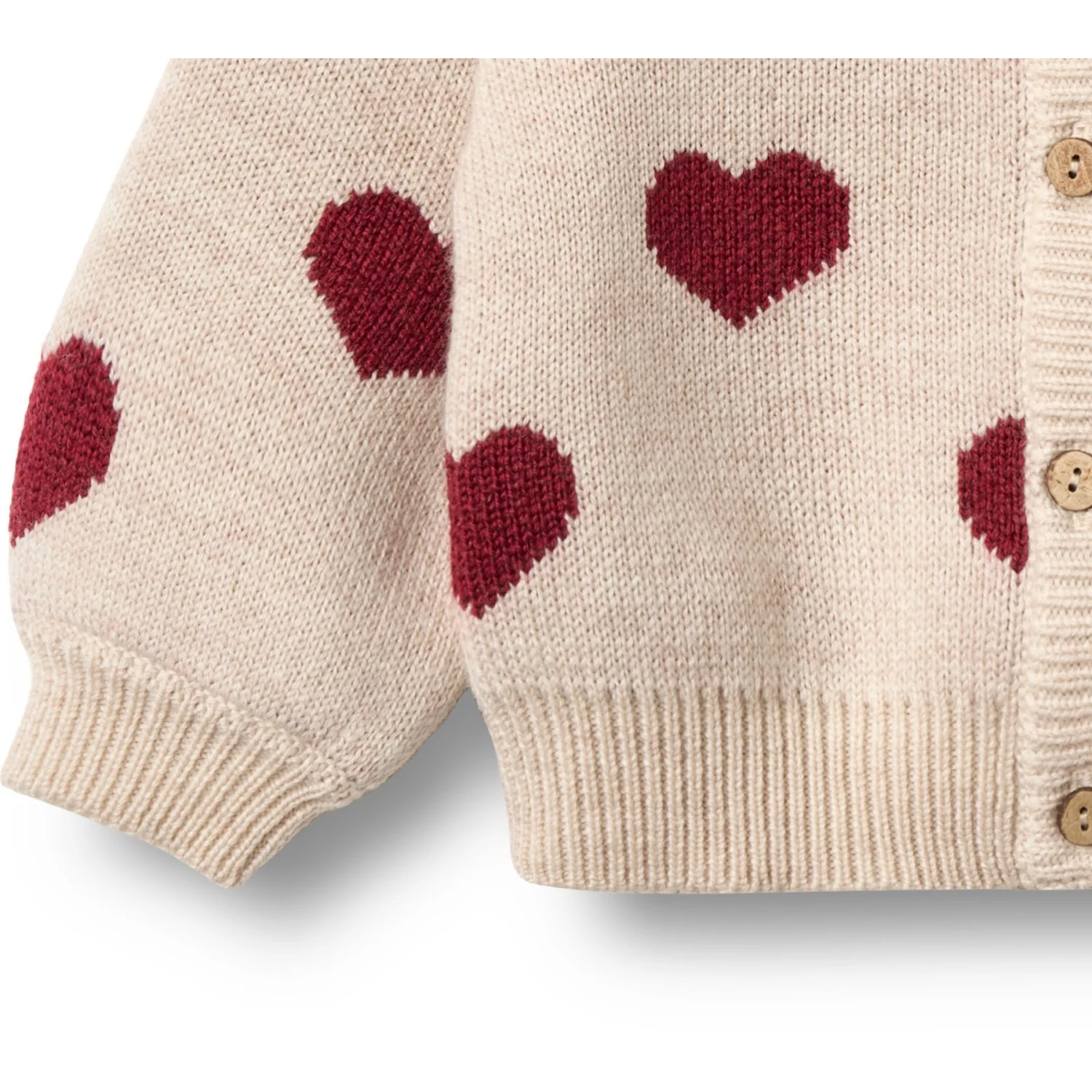 Wheat Offwhite Melange Jacquard Cardigan Hearts - Image 6