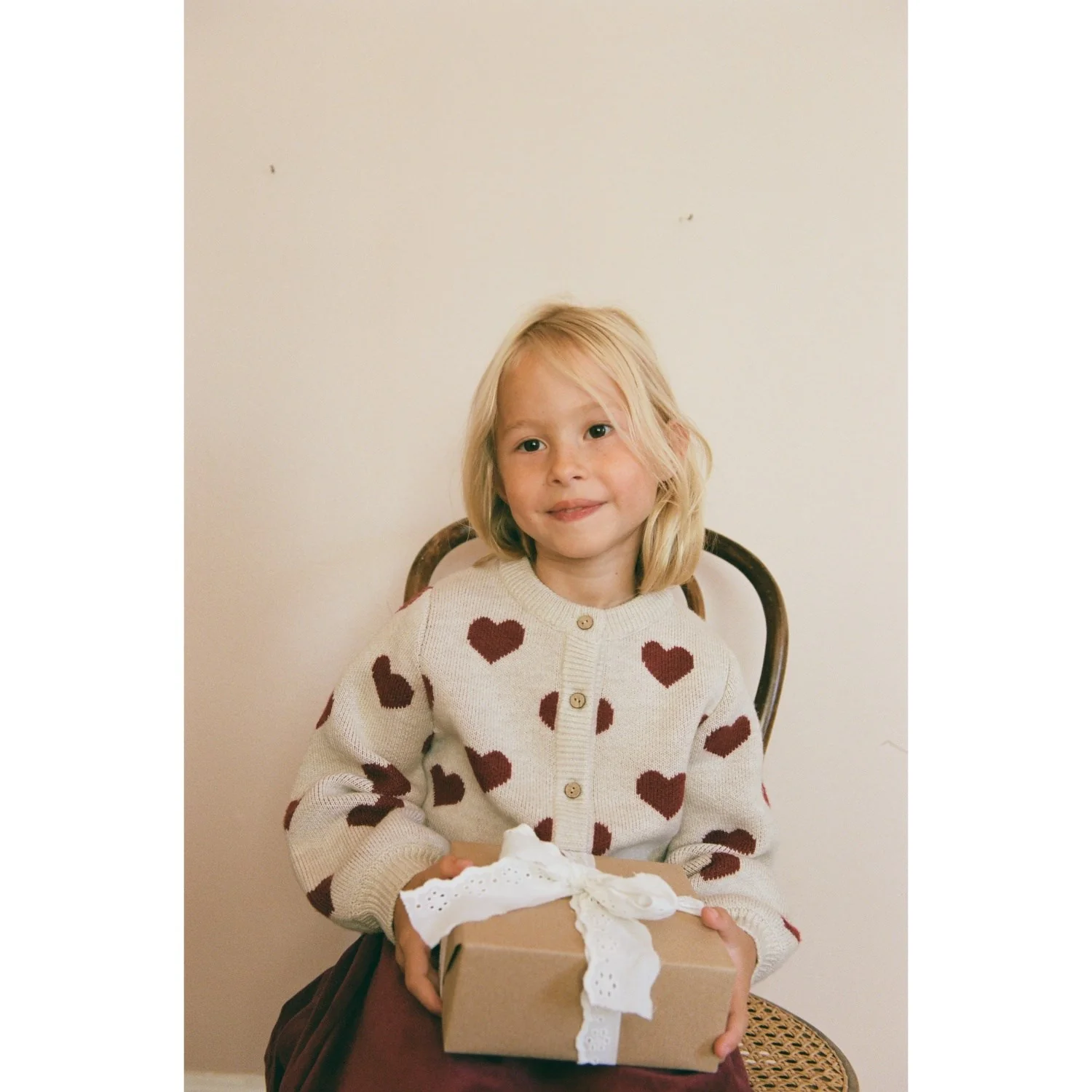 Wheat Offwhite Melange Jacquard Cardigan Hearts - Image 5