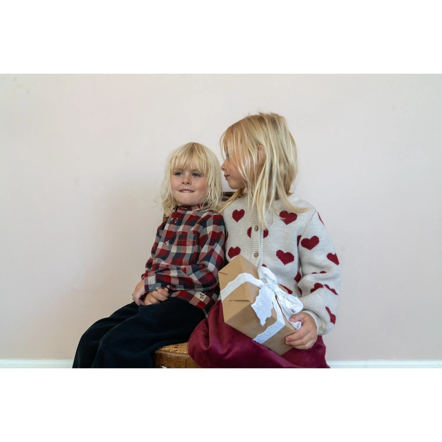 Wheat Offwhite Melange Jacquard Cardigan Hearts - Image 8