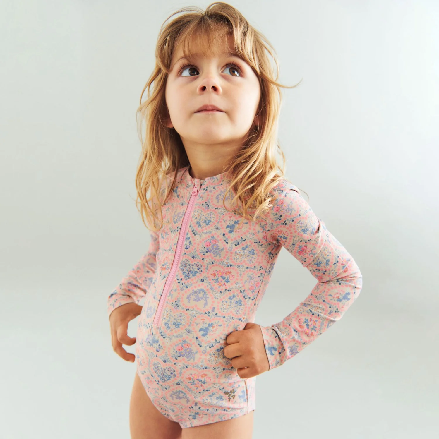 Wheat Pink Heart Flowers Swimsuit L/S Margot - Image 2