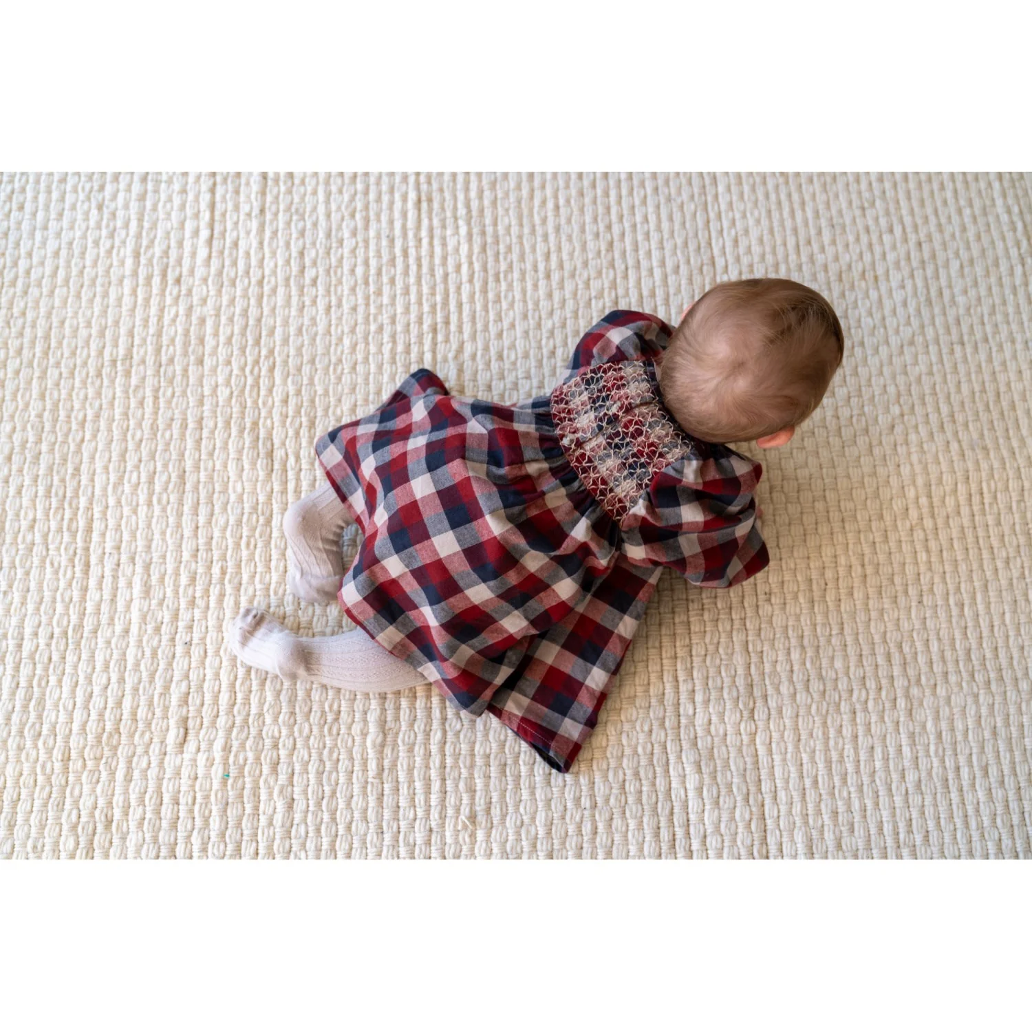 Wheat Red Blue Check Dress L/S Lace Bella - Image 3