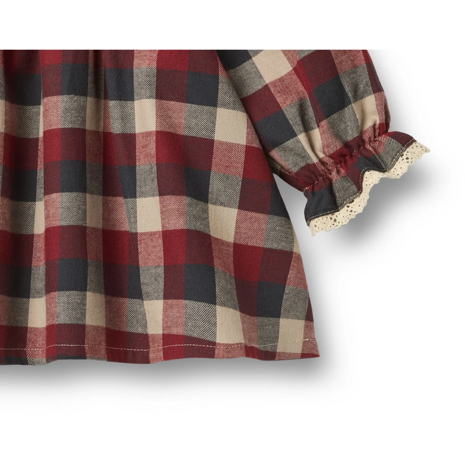 Wheat Red Blue Check Dress L/S Lace Bella - Image 5