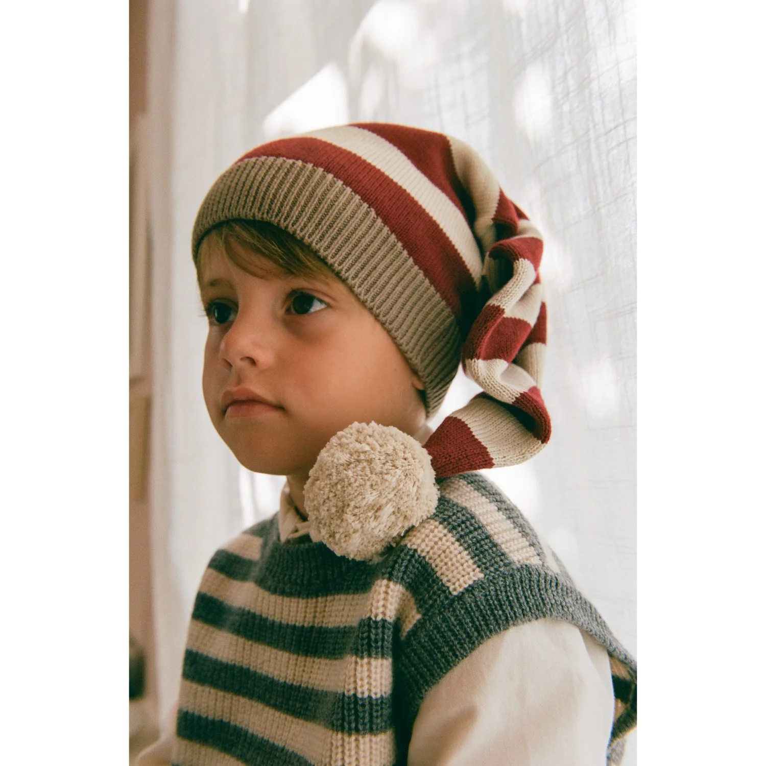 Wheat Red Stripe Knitted Christmas Hat - Image 2