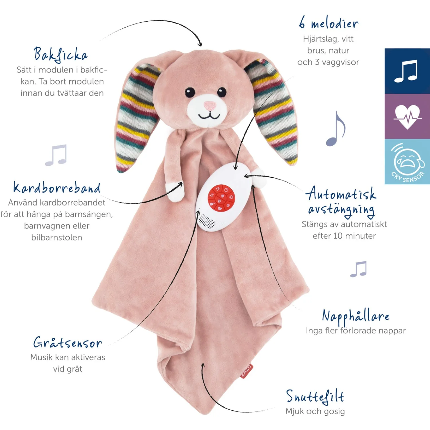 Zazu Pink Becky The Bunny Comforter With Sound - Image 2